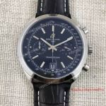 Replica Breitling Transocean Chronograph Watch Stainless Steel black Leather